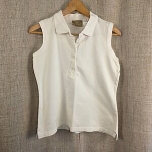 Vintage Liz Claiborne Lizwear Sleeveless Polo Women M White Tank Casual Shirt
